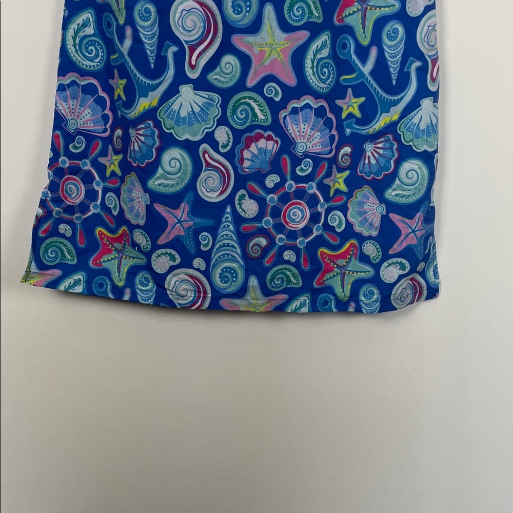 Women's L Blue Seashell Full Zip Sleeveless Drawstring Waist Swim Coverup Dress - Picture 6 of 10